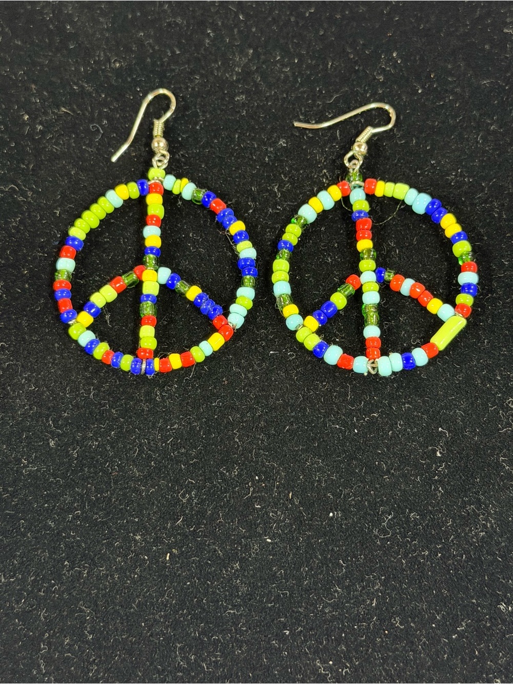 Multicolor Beaded Peace Sign Dangle Earrings - Women Jewelry